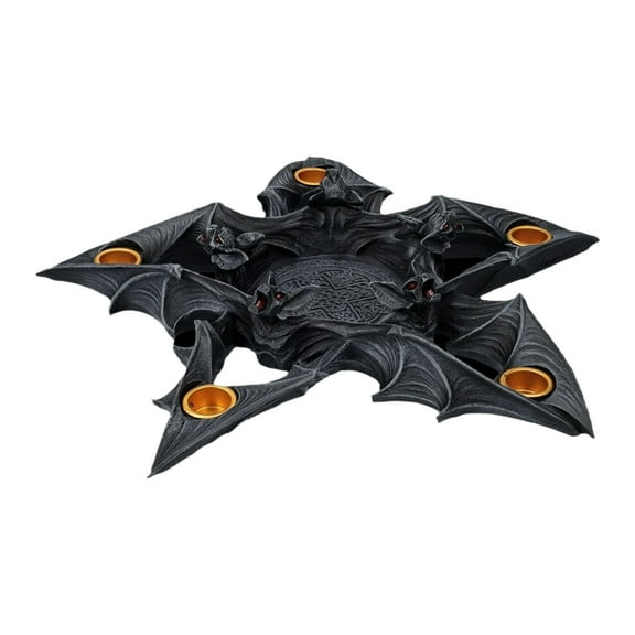Pentacle Bat Candelabra - Gothic Halloween Candle Holder with 5 Taper Spikes - Wiccan Altar Decor & Thanksgiving Table Centerpiece in Matte Black Finish