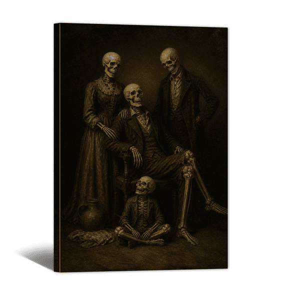 Gothic Halloween Canvas Wall Art Skeleton Family Eeriness Picture Print, Dark Academia Rustic Paintings Vintage Artwork for Living Room Bedroom Home Bathroom Decor
