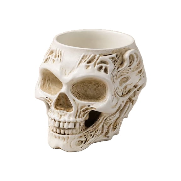Gothic Halloween Carved Skull Resin Statue, Multi-purpose Skeleton Head Planter Pot & Desktop Storage Bowl, Dark Fantasy Collectible Decor for Home Office Tabletop