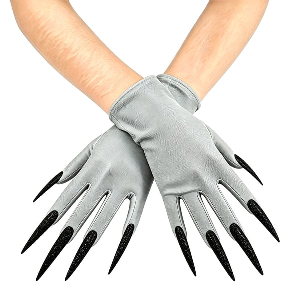 Gothic Halloween Claw Gloves Witch Vampire Long Fingernail Short Stretch Mittens for Masquerade Stage Performance Horror Role Play Cosplay Costume Accessories
