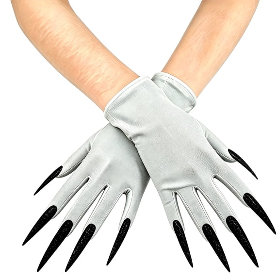 Gothic Halloween Claw Gloves Witch Vampire Long Fingernail Short Stretch Mittens for Masquerade Stage Performance Horror Role Play Cosplay Costume Accessories