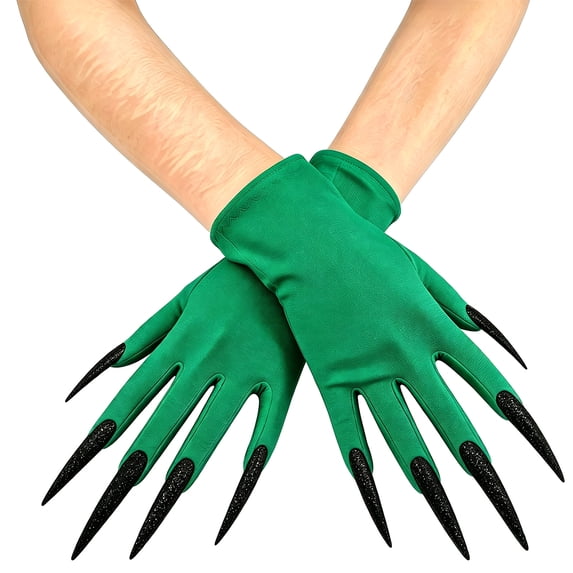 Gothic Halloween Claw Gloves Witch Vampire Long Fingernail Short Stretch Mittens for Masquerade Stage Performance Horror Role Play Cosplay Costume Accessories