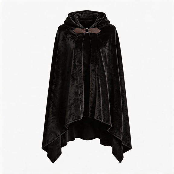 Gothic Halloween Costume Accessory, O Ring Buckle Short Velvet Hooded Cape, Irregular Hem Wizard Warlock Mini Cloak for Adult Halloween Gothic Cosplay, 4 Color Soft Velvet Costume Accessory, Black L