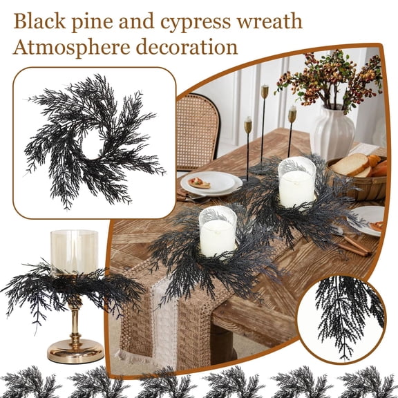 Gothic Halloween Decor 12 Inch Black Artificial Greenery Candle Wreath Rings Spooky Halloween Decorations for Home Table Window 6 Pack