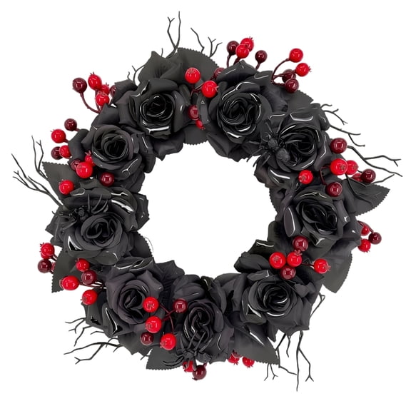 Gothic Halloween Decor 16 Inch Halloween Door Wreath Spooky Halloween Decorations for Front Porch Indoor Outdoor Home Party Black Red