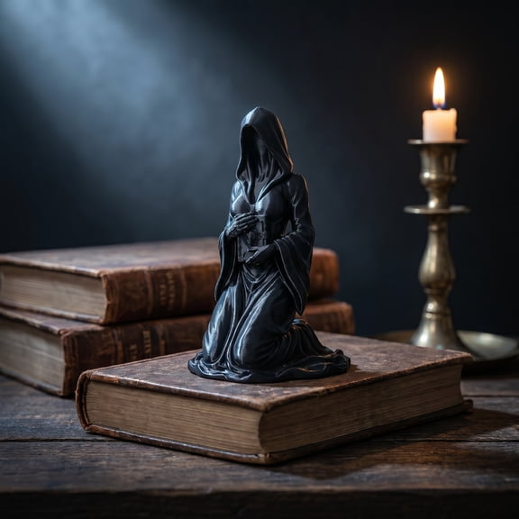Gothic Halloween Decor, 3D Printed Black Kneeling Cloaked Grim Reaper Desktop Statue, Gothic Office Decor, Halloween Desk Decorations, 3.5X2 Inch Spooky Faceless Ornament for
