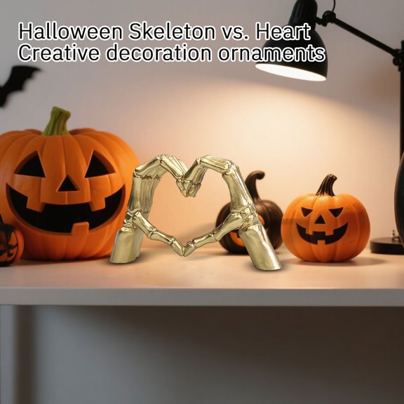 Gothic Halloween Decor 8 Inch Gold Skeleton Heart Hand Statue Spooky Halloween Decorations for Home Halloween Table Decor 1 Pc Desktop Ornament