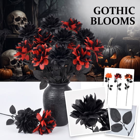 Gothic Halloween Decor, Artificial Flower Arrangement, Halloween Table Decorations, Halloween Party Decorations, 16X4 in Red and Black Fake Rose Hobby for Seasonal Indoor Display