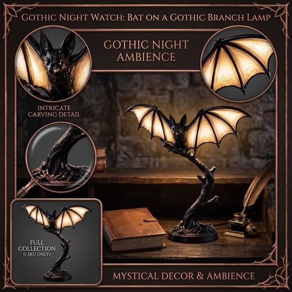 Gothic Halloween Decor Bat Table Lamp Stained Glass Night Light Spooky Ambient Lighting for Living Room Bedroom Home Halloween Decoration 1 Piece