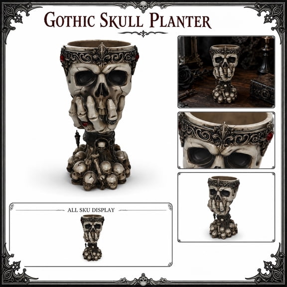 Gothic Halloween Decor, Resin Skull Planter Craft, Halloween Skeleton Decorations for Living Room Decor, Gothic Themed Housewarming Gift, Hand Painted Resin, 4X2.5X4 in Small