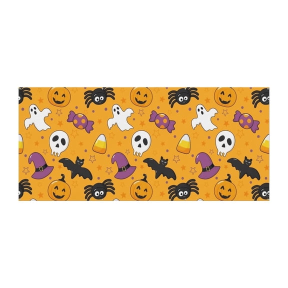 Gothic Halloween Garage Door Decoration - 13ft Wide Scary Horror Theme with Skeletons, Bats, and Cobwebs