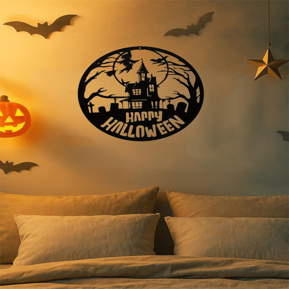 Gothic Halloween Iron Wall Art Dancing Witches Crescent Moon Decor