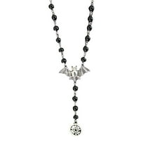 Gothic Halloween Jewelry Rosary Necklace Gothic Silver Bat Pendant Pagan Pendant Necklace for Women Men