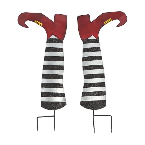 Gothic Halloween Metal Witch Leg Stake - Home Decor - 2 Pieces