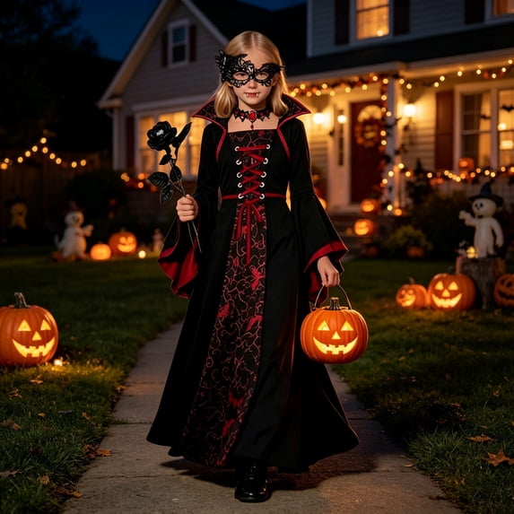 Gothic Halloween Role Play Dress For Girls Halloween Carnival And Spooky Night Parties
