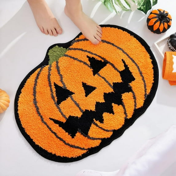 Gothic Halloween Rug with Spider Web, Pumpkin & Ghost – Plush Non-Slip Indoor/Outdoor Mat, Washable Gothic Cute Bathroom, Kitchen or Entryway Carpet, Throw Area Rug for Front Door & Porch Décor