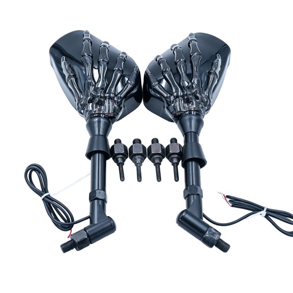 Gothic Halloween Skeleton Hand Motorcycle Rearview Mirrors, High Bright LED Turn Signal Ghost Claw Side Mirrors Universal Motorcycle Accessories with Installation Bolts