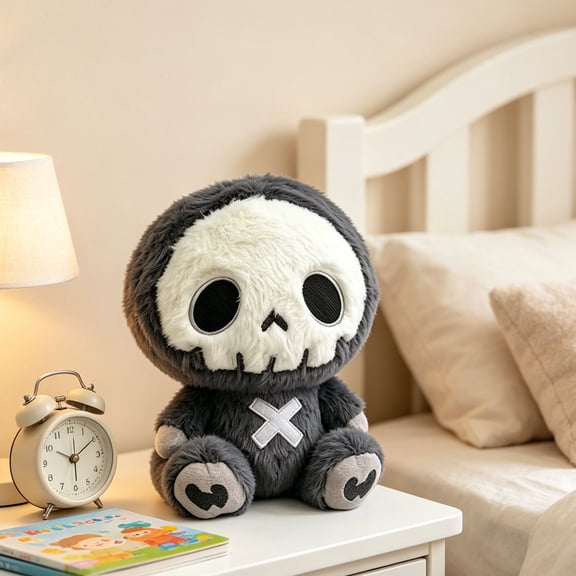 Gothic Halloween Skeleton Sloth Stuffed Doll, Soft Spooky Plush T'oy for Home Decor, Coffee Or Gray, 7.9 X 8.7 Inch