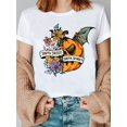 thumbnail image 1 of Gothic Halloween T-Shirt, Cute Pumpkin Bat & Floral Graphic Print Short Sleeve Crew Neck Casual Tee For Spooky Season., 1 of 6
