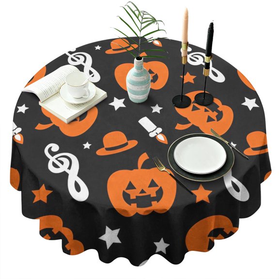 Gothic Halloween Tablecloth 60 Inch Round - Waterproof Machine Washable Horror Skull Spider Web Design