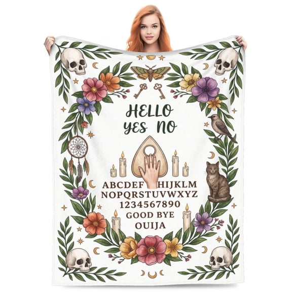 Gothic Halloween Throw Blanket, Ouija Board Witch Pattern Blanket, Ultra Soft Cozy Lightweight Blanket for Couch, Sofa, Bed, Spooky Room Decor 50x40