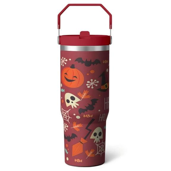 Gothic Halloween Tumbler 30oz for Women - Insulated Stainless Steel Travel Mug with Handle & Flip Straw, Unique Holiday Gift Idea