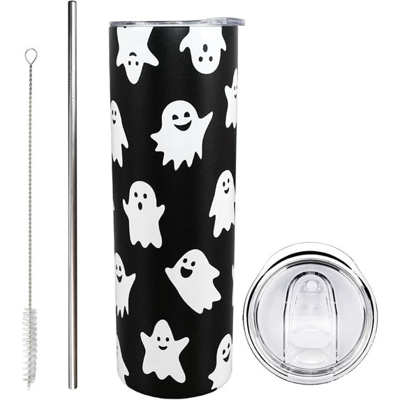 Gothic Halloween Tumbler with Lid & Straw | Ghost Design Coffee Mug | Unique Birthday Gift for Women