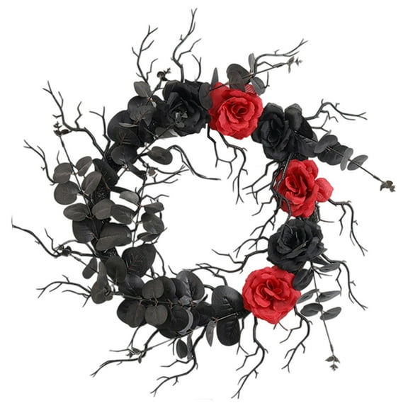 Gothic Halloween Wreath With Twigs Roses And Bats For Front Door Spooky Decoration A