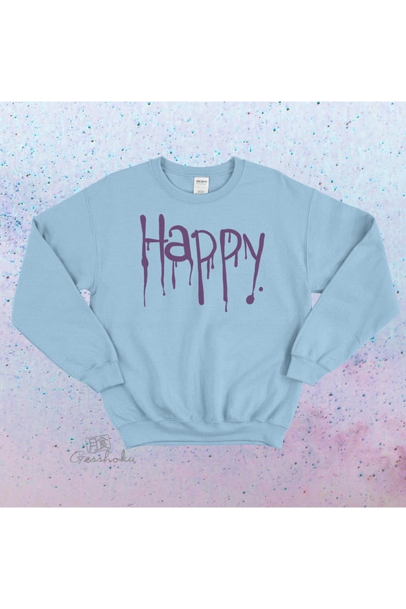 Gothic Happy Dripping Text Crewneck Sweatshirt - Pastel Goth Punk Fleece Sweater