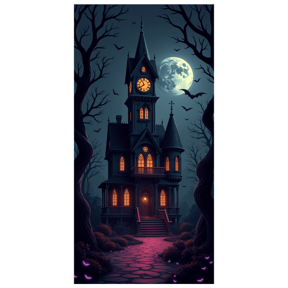 Gothic Haunted Castle Banner Full Moon Spooky House Halloween Decor for Haunted House Party Halloween Event Spooky Celebration