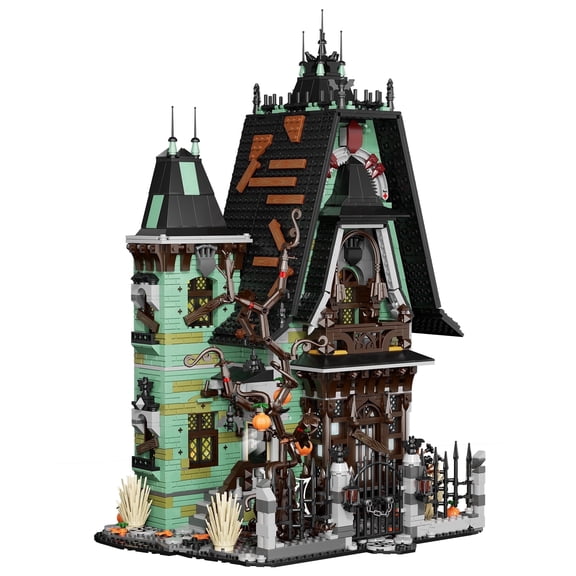 Gothic Haunted House Building Set with LED Lights, 2200+ Pcs Halloween Mansion Building Toy for Adults, Gift for Christmas, Horror Village Town Architecture Include Pumpkin Skeleton Spooky Bat