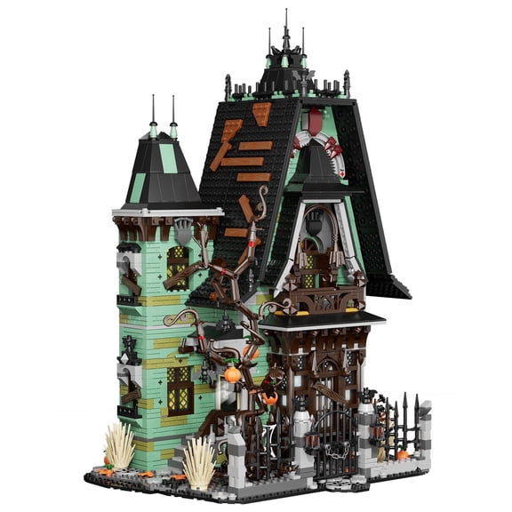 Gothic Haunted House Building Set with LED Lights, 2200+ Pcs Halloween Mansion Building Toy for Adults, Gift for Christmas, Horror Village Town Architecture Include Pumpkin Mechanical Arm Cobweb