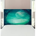 thumbnail image 1 of Gothic Headboard, Misty Horror Image of Autumn Valley with Woods Spooky Tree and Full Moon Scenery, Upholstered Decorative Metal Bed Headboard with Memory Foam, Twin Size, Navy Green, by Ambesonne, 1 of 4