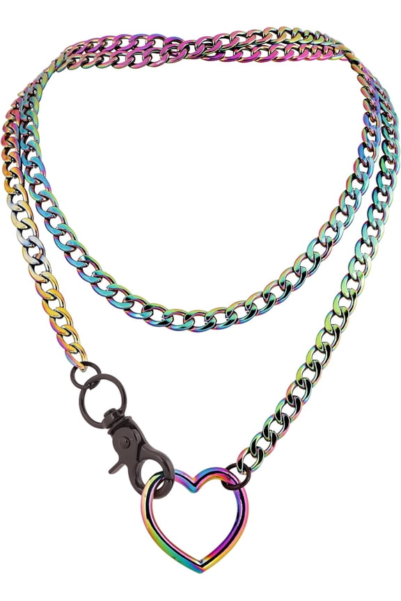 Gothic Heart Chunky Chain Necklace, Gothic Emo Punk Grunge Necklace, Goth Jewelry, Christmas Jewelry Gift for Women