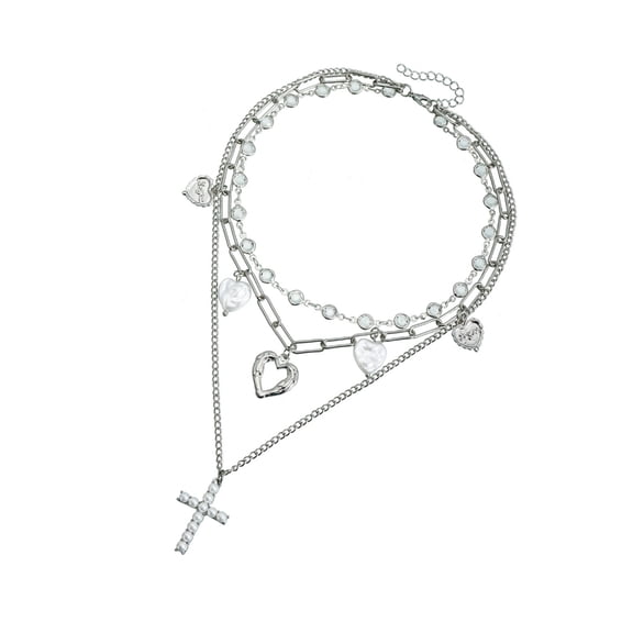 Gothic Heart Crucifix Pendant Necklace Retro Y2K Jewelry Gift Clavicle Chain
