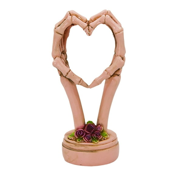 Gothic Heart Hands Sculpture - Skeleton Couple Resin Statue with Love Gesture, Unique Desk Decor for Halloween & Gothic Home Decor