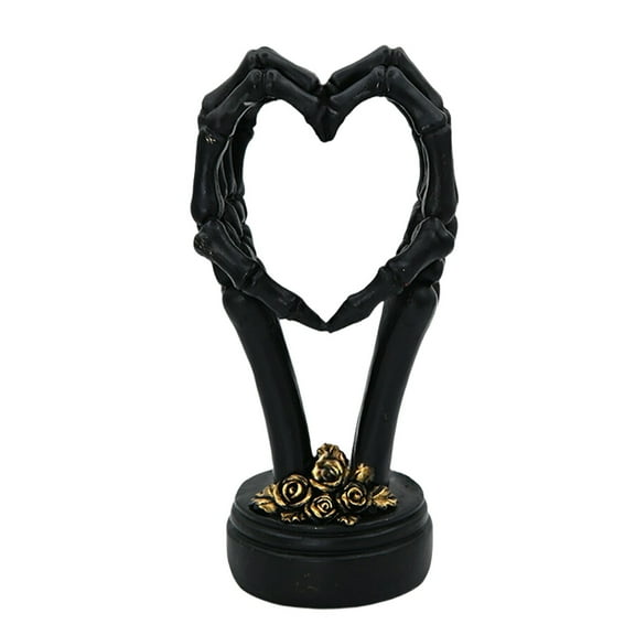 Gothic Heart Hands Sculpture - Skeleton Couple Resin Statue with Love Gesture, Unique Desk Decor for Halloween & Gothic Home Decor