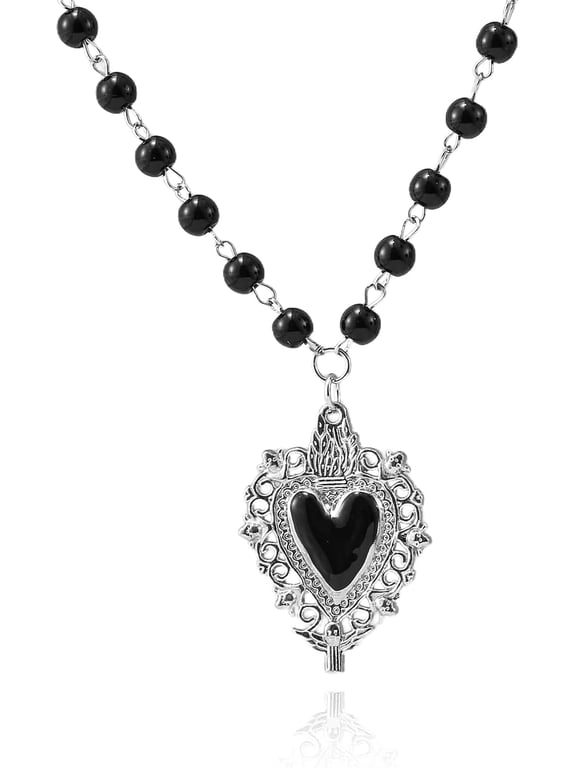 Gothic Heart Pendant Necklace for Women,Vintage Beaded Choker Goth Y2k Devil Vampire Evil Eye Necklaces Punk Style Thorns Heart Necklace Halloween Victoria Mystic Witch Jewelry Accessories