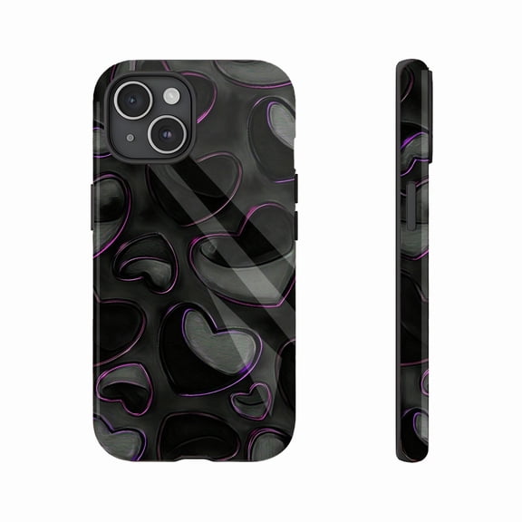 Gothic Heart Phone Case Compatible with iPhone 11/12/13/14/15/16 (Pro Max/Plus), Edgy Valentine’s Day Design for Women Men, Purple Glow Outline