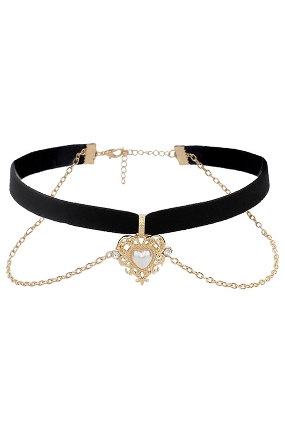 Gothic Heart Shape Pearl Pendant Chokers Necklace Punk Velvet Necklaces