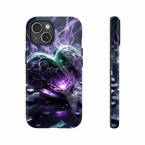 Gothic Heart Shaped iPhone Case Glowing Purple Green Gradient For Gothic Fantasy Lovers Compatible with iPhone 11/12/13/14/15/16 (Pro Max/Plus) Unique Artistic Protective Shell