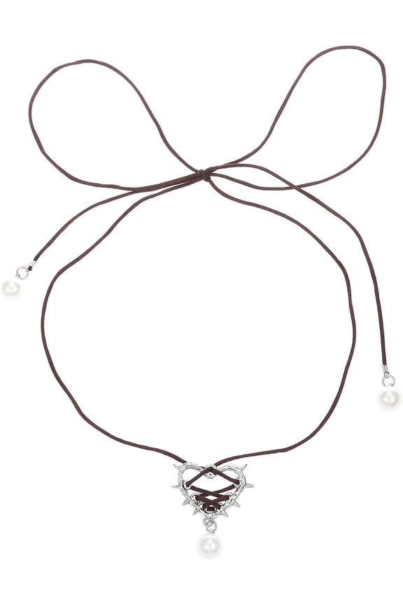 Gothic Heart Thorn Necklace - Black Silk Ribbon Barbed Pearl Chain Long Tie Hip Hop Fashion Gifts