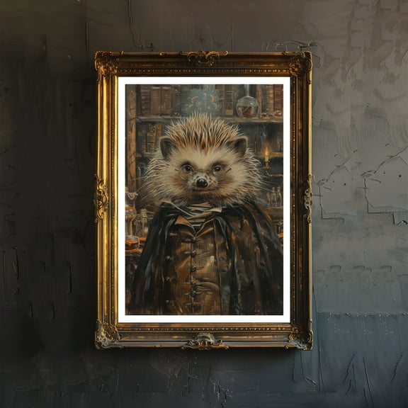 Gothic Hedgehog Alchemist Print Dark Academia Art Gothic Decor Antique Animal Portrait Victorian Era Alchemist Poster