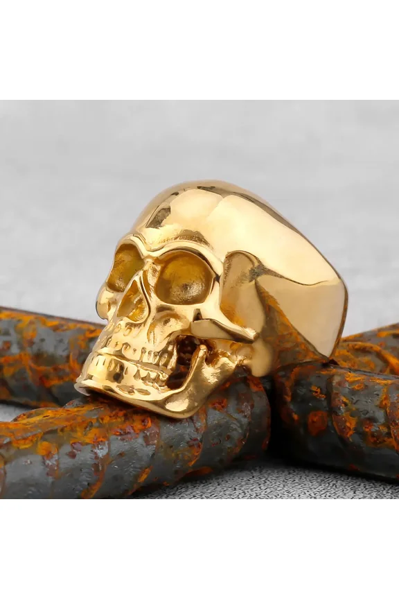 Gothic High Polish Skull Rings for Men 14K Yellow Gold Heavy kull Ring Punk Motorcyclist Jewelry Gifts