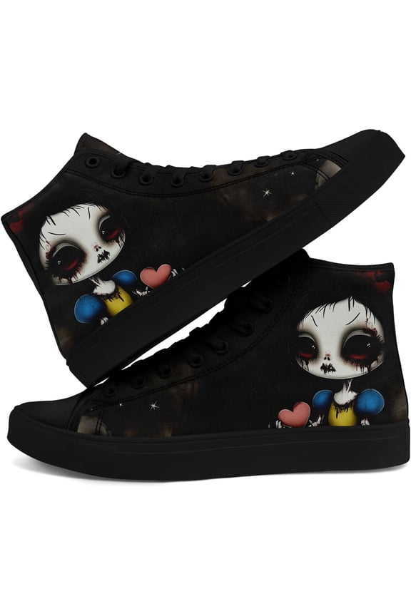 Gothic High Top Canvas Sneakers, Horror Cartoon Print Casual Shoes for Women Creepy Cute Halloween Cosplay Streetwear