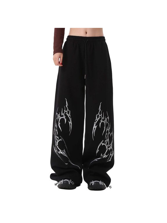 Gothic Hip-Hop Wide-Leg Casual Pants with Drawstring Harajuku Punk Streetwear for Women