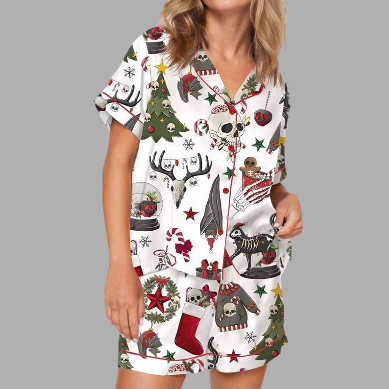 Gothic Holiday Pajama Set for Women | Skull and Tree Print Sleepwear ...