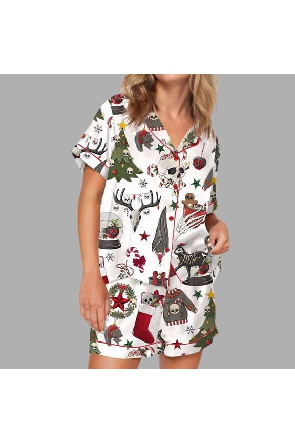 Gothic Holiday Pajama Set for Women | Skull and Tree Print Sleepwear