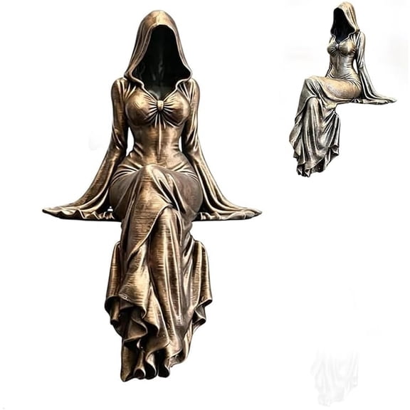 Gothic Hooded Lady Statue – Resin Dark Fantasy Figurine, Dark Academia Shelf Sitter Sculpture, Black Hooded Woman Collectible Home Decor for Bookshelf Desk Mantel, Ethereal Lady Reaper