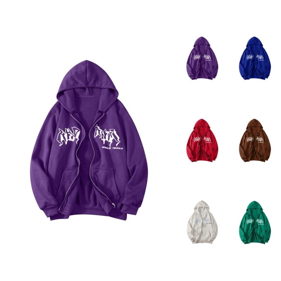 Gothic Hoodie 2025 Long Sleeve Zip Up Hooded Sweatshirt with Pockets Trendy Streetwear Jacket Hoodies for Women